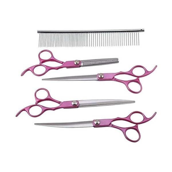 Ciseaux de coiffure 7 pouces 4PCS Rose Red Handle Ciseaux Professionnel Pet Toilettage Coiffure Cisaillement Ciseaux Set pour