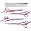 Ciseaux de coiffure 7 pouces 4PCS Rose Red Handle Ciseaux Professionnel Pet Toilettage Coiffure Cisaillement Ciseaux Set pour