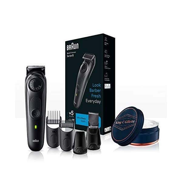 Braun Tondeuse À Barbe Series 5 Pour Hommes + King C. Gillette Baume de Barbe, Idee Cadeaux Hommes