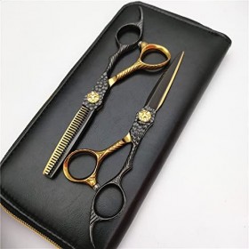 Coupe de cheveuxciseaux de coupe de cheveux Kit 440c Acier 6 Ciseaux Or Noir Cheveuxciseaux de coupe de cheveux Coupe de c