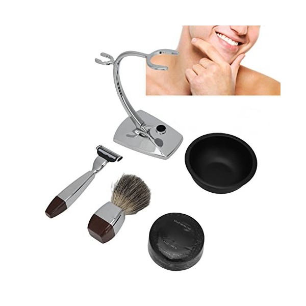 BORDSTRACT Kit De Rasage Pour Homme, 5 Pièces/ensemble De Support En Acier Inoxydable, Rasoir Manuel, Blaireau, Bol De Rasage