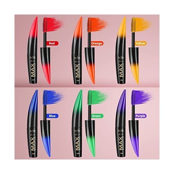 Mascara Coloré, MKNZOME 6 Couleurs Mascara Waterproof Longue Tenue Mascara Fibre de Soie 4d Maquillage Femme Yeux pour Hallow