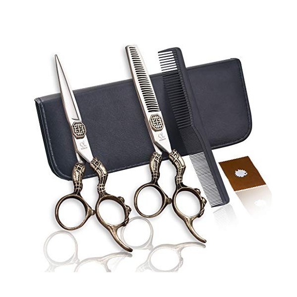 Or Professional Hair Stylist 6.0 Pouces Haut de Gamme Ciseaux de Coiffure poignée Retro Set Barber Scissor Texture Dilution C