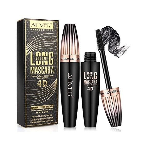 Mascara Waterproof Noir, Mascara Fibre de Soie 4D, Mascara Volume et Longueur, Mascara Noir Waterproof Volume pour plus Longs