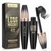 Mascara Waterproof Noir, Mascara Fibre de Soie 4D, Mascara Volume et Longueur, Mascara Noir Waterproof Volume pour plus Longs