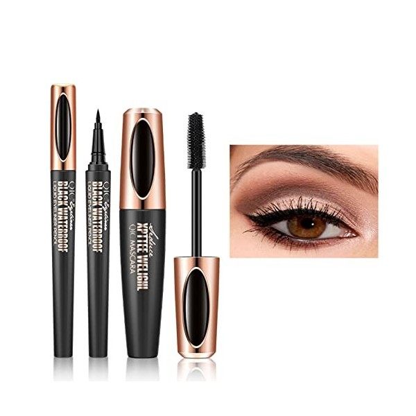 Eyeliner Pencil Liquide Eyeliner Séchage Rapide + 4D Lash Extension Mascara - Waterproof Silk Fiber Volume Mascara, Natural a