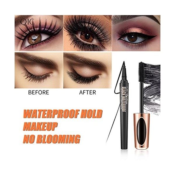 Eyeliner Pencil Liquide Eyeliner Séchage Rapide + 4D Lash Extension Mascara - Waterproof Silk Fiber Volume Mascara, Natural a