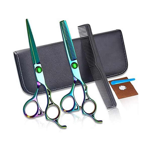 Kit de ciseaux de coupe de cheveux 6,0 pouces Couleur Ciseaux de coiffure professionnels Ciseaux à coupe plate Ciseaux aminci