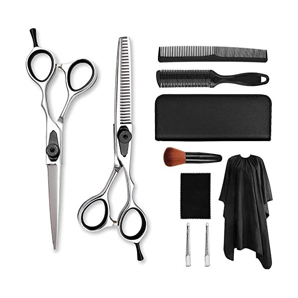 Ensemble de ciseaux de coiffeur 6,0 pouces Argent Ciseaux de coiffure Ensemble doutils Ciseaux à dents plates Ensemble de ci