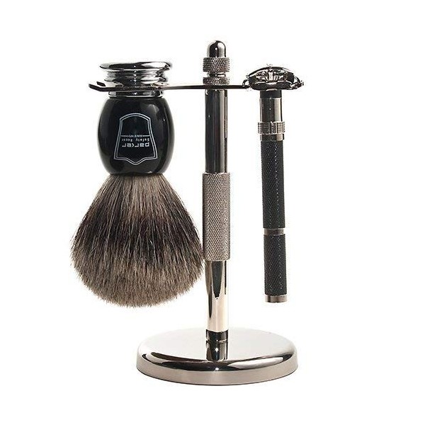 Parker Safety Razor Parker 96R sécurité rasoir rasage ensemble - Comprend pur blaireau brosse, Stand & Parker 96R papillon ou