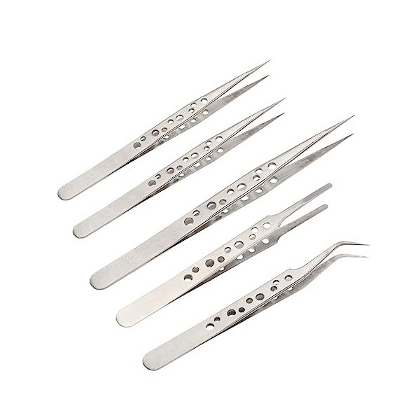 Pincettes dextension de cils de beauté, 5 pièces pinces de sablage à neuf trous outils spécialisés coupe-ongles en acier ino