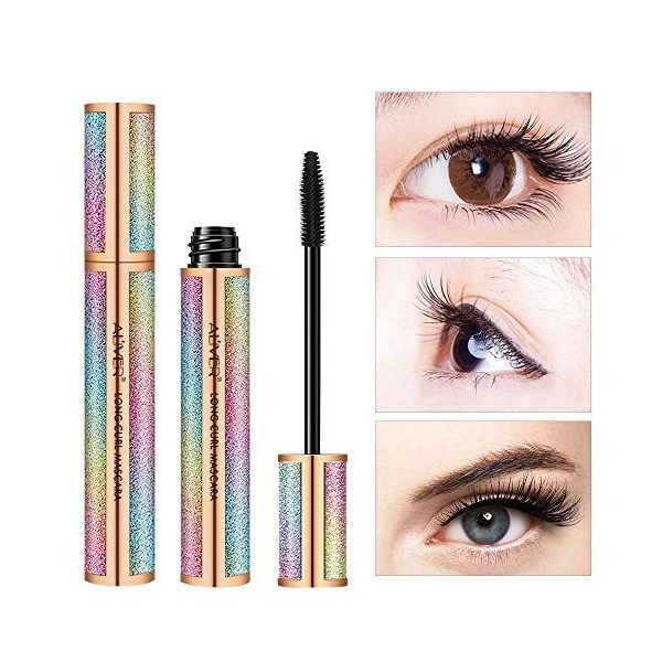 Mascara Noir, Mascara Imperméable en Fibre de Soie 4D, Faites des Cils Plus Longs, Plus épais et Courbés, Sans Grumeaux, Long