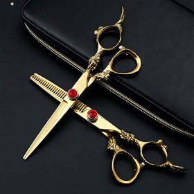 Kit de ciseaux de coupe de cheveux 6 pouces or en acier inoxydable à long manche ciseaux aplatissants de coiffure ciseaux ami