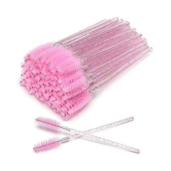 Lot de 50 brosses à cils jetables pour mascara et sourcils - Noir et rose Mascara