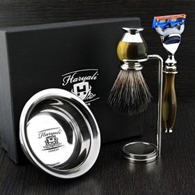 Haryali London Rasage Set 5 Edge Rasage Rasoir, Black Badger Rasage Brosse, Rasoir Stand et Rasage Bol pour Hommes