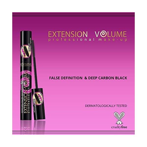 Eveline Cosmetics Extension Volume 4D Faux Définition Mascara Épaississant Et Séparateur Long Lash Noir | 10 ml | Effet Faux 
