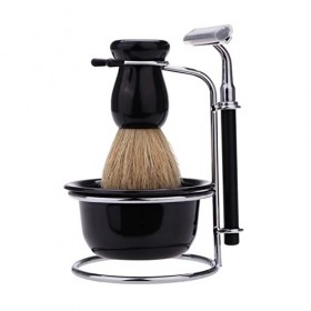 WWWFZS Ensemble de Rasoir pour Hommes 4 en 1 Rasoir à Barbe Professionnel Brosse à raser Support de Bol 5 Lames Ensemble de R