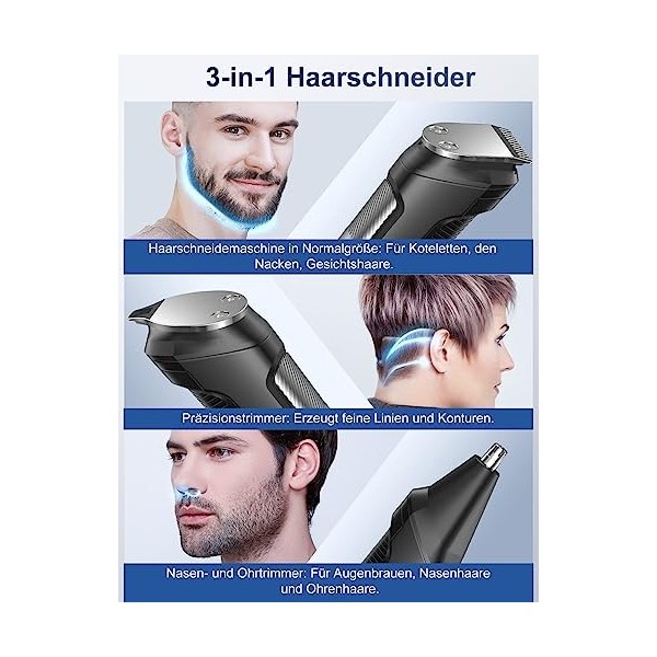 Tondeuse à barbe pour homme, tondeuse tout-en-un pour le nez, sans fil, rechargeable par USB et rasoir étanche, avec 7 peigne