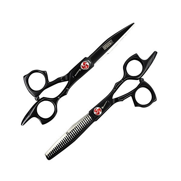 Ciseaux de coiffure noir ciseaux de cheveux en acier JP440C Set 6 pouces set 