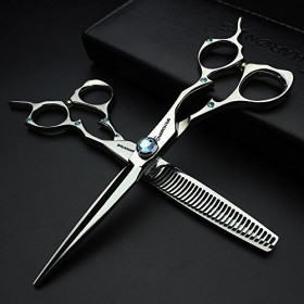 Ciseaux de coiffure de 17,5cm 6 pouces Argent Japon Haute qualité 440c Coiffeur coupe professionnelle avec ajustement de chev