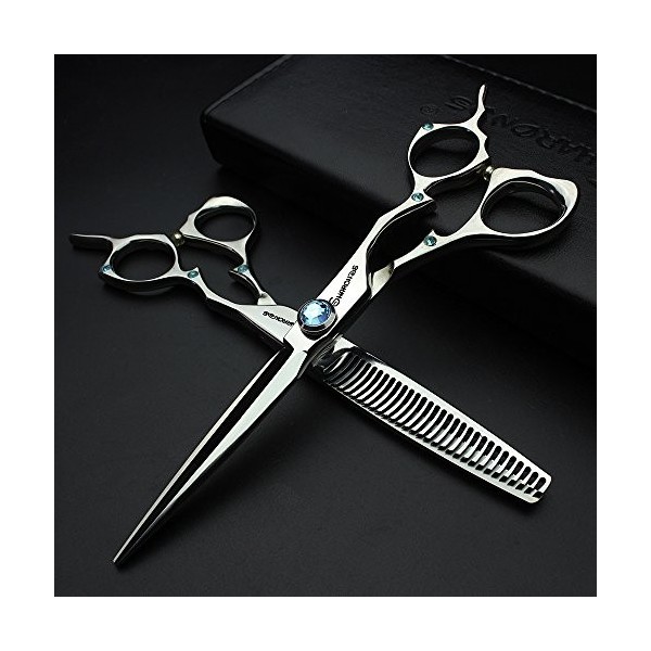 Ciseaux de coiffure de 17,5cm 6 pouces Argent Japon Haute qualité 440c Coiffeur coupe professionnelle avec ajustement de chev