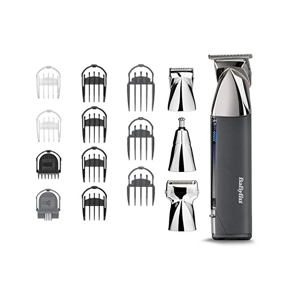 BaByliss Tondeuse multifonction 15 en 1 Super-X Metal, pour barbe, chaume, nez, oreilles, poils du corps, lithium, sans fil