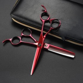 Ciseaux à cheveux rouges à poignée droite de 6,0 pouces, ciseaux plats, ciseaux dentaires, ciseaux amincissants, spéciaux pou
