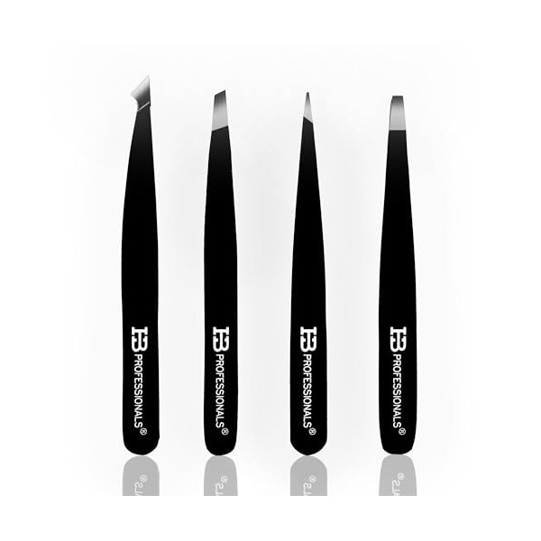 HB Professionals Lot de 4 pinces à épiler en acier inoxydable de qualité supérieure pour sourcils - Précision parfaite pour l