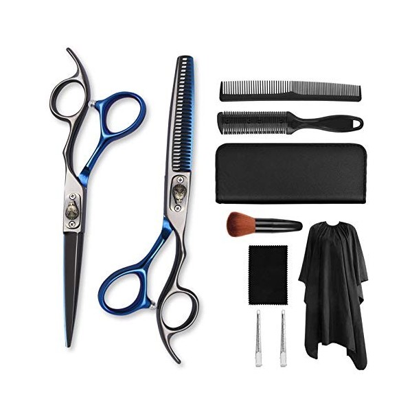 Kit de ciseaux de coupe de cheveux 6.0 pouces gris bleu ensemble de coiffure ciseaux à dents plates frange ciseaux amincissan