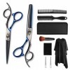 Kit de ciseaux de coupe de cheveux 6.0 pouces gris bleu ensemble de coiffure ciseaux à dents plates frange ciseaux amincissan