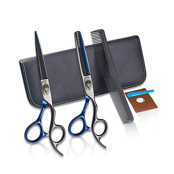 Kit de ciseaux de coupe de cheveux 6.0 pouces gris bleu ensemble de coiffure ciseaux à dents plates frange ciseaux amincissan