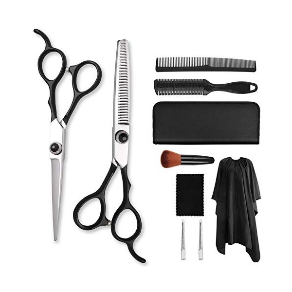 Kit de ciseaux de coupe de cheveux Noir 6,0 pouces Ciseaux de coiffeur Ciseaux à dents à coupe plate Ciseaux amincissants Cis