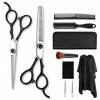 Kit de ciseaux de coupe de cheveux Noir 6,0 pouces Ciseaux de coiffeur Ciseaux à dents à coupe plate Ciseaux amincissants Cis