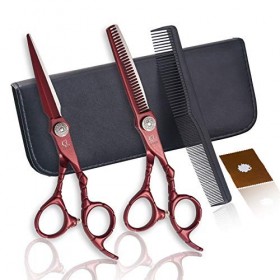 Kit de ciseaux de coupe de cheveux 6,0 pouces en acier inoxydable rouge ciseaux de coupe de cheveux de barbier, ciseaux de co