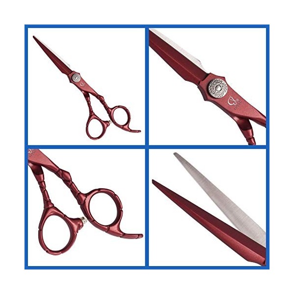 Kit de ciseaux de coupe de cheveux 6,0 pouces en acier inoxydable rouge ciseaux de coupe de cheveux de barbier, ciseaux de co