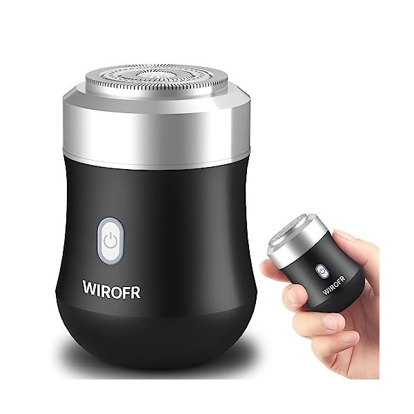 WIROFR Rasoir électrique à un bouton pour homme - Mini rasoir rotatif portable - Taille de poche - Rechargeable - Humide et s