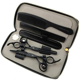 JHYS Kit de Ciseaux de toilettage, Ciseaux de Coiffure Haut de Gamme Noirs de 6 Pouces, vis à Trou borgne, Ciseaux de Coiffur