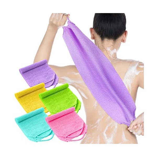 Lot de 5 gommages exfoliants pour le dos de la douche avec poignées, serviette exfoliante pour le corps, nettoie le corps, ma