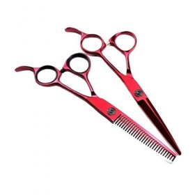 Ciseaux de coupe de cheveux, 15,2 cm haut de gamme rouge pour salon de coiffure, barbier