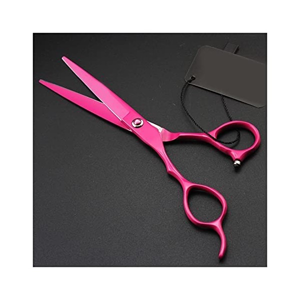 Ciseaux de coiffure professionnels de 6,0 pouces, rouge rose, pour gaucher, ciseaux de barbier, ciseaux fins et droits coule