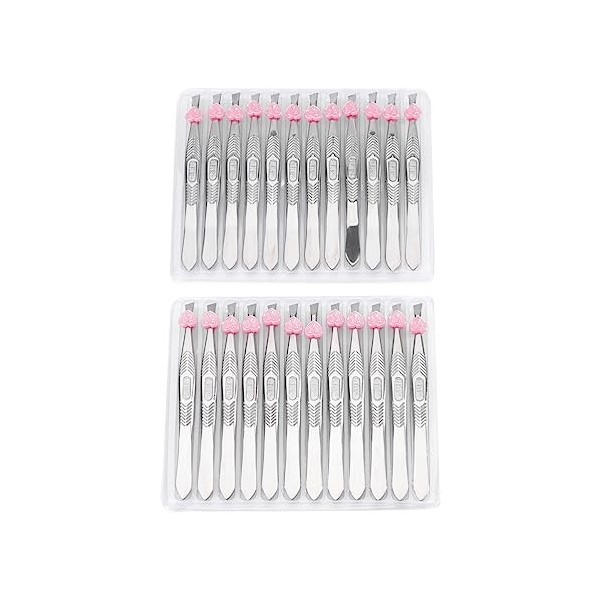 Pincettes dextension de cils de beauté, pincettes de précision Pincettes en acier inoxydable Pincettes à pointe inclinée 24 