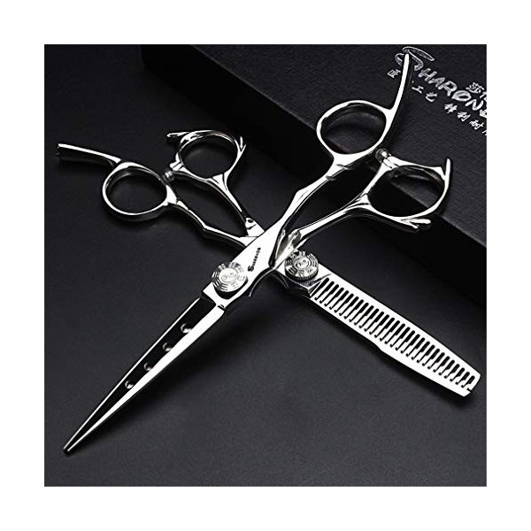 HIJIN Barber Coiffure Ciseaux Set, 6 Pouces Argent Japon 440C Ciseaux Cheveux, Coiffure Ciseaux Ciseaux À Effiler Et Sac, Sal