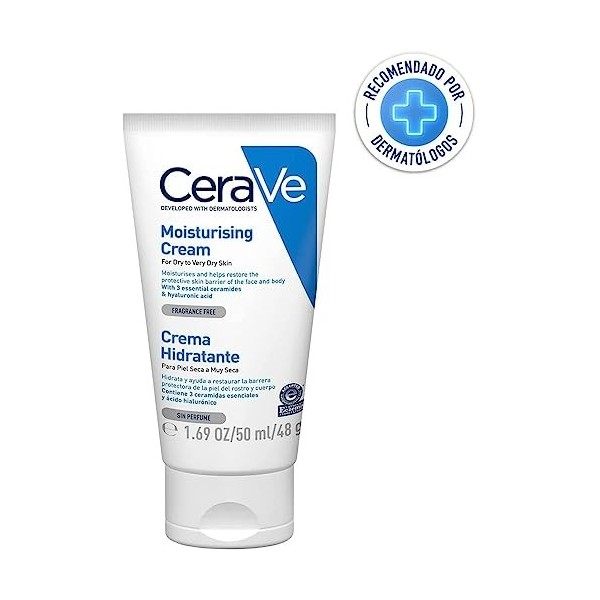 CeraVe Crème hydratante pour peaux sèches à très sèches, avec 3 céramides essentielles et de lhyaluron 50 ml