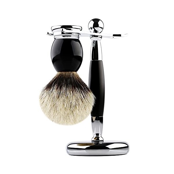 KJYR Portatif Supports de Brosse de Rasoir pour Hommes, Ensemble de Blaireau Pur Silvertip, Cadeaux de poignée en Alliage de 