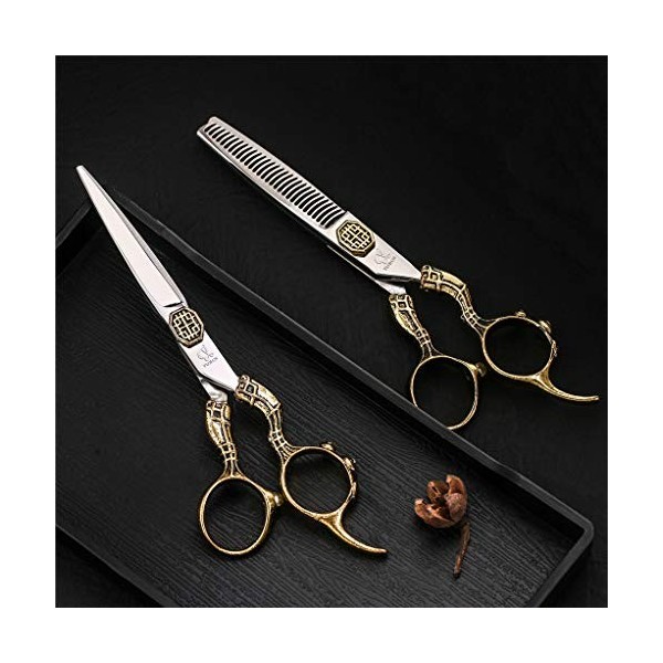 Ciseaux De Coupe De Cheveux Set Professionnel Dents Plates Ciseaux Amincissants Ciseaux 440C Japan Steel Barber 6.0 Pouces Ha