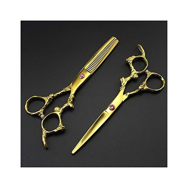 Poignée de dragon dorée professionnelle de 6 pouces, ciseaux de coiffure amincissants, ciseaux de coiffure couleur: ensemble