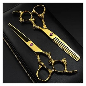 Ensemble de ciseaux de coiffure dorés de 6 pouces, ciseaux de coiffure et ciseaux à effiler, ciseaux de coiffure décoratifs à...