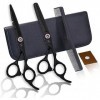 Ensemble de ciseaux de coiffeur Noir 6,0 pouces Kit de ciseaux de coiffure Ciseaux plats en acier inoxydable Ciseaux aminciss