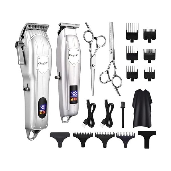 Tondeuse à cheveux pour homme - Kit de machine de coupe de cheveux sans fil avec écran LED - Coupe de cheveux électrique puis