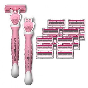 DreamGenius Rasoirs pour femme, 6 lames avec 2 poignées et 19 recharges, lot de rasoirs économiques, transport de voyage anti